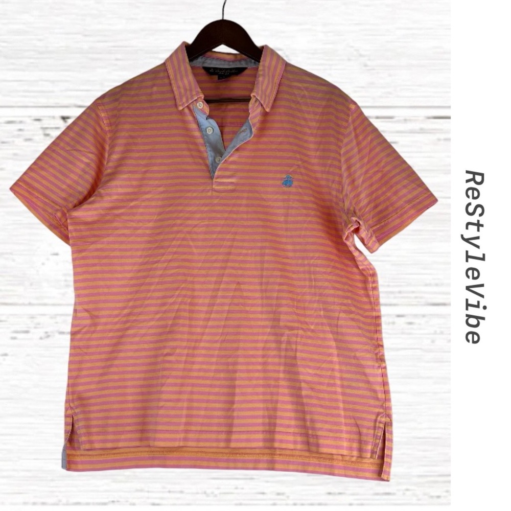 BROOKS BROTHERS Men’s Size L Polo Shirt Short Sleeve Striped Slim Fit Logo